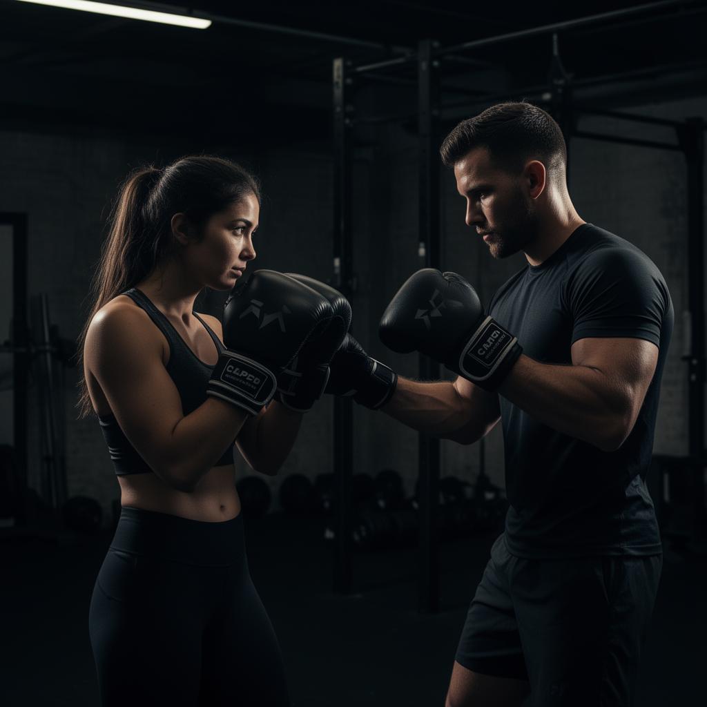 Bryan coaching a client on boxing pads